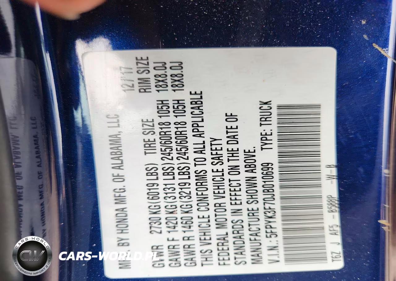 2018 Honda Ridgeline Rtl VIN:5FPYK3F70JB010699 - 12