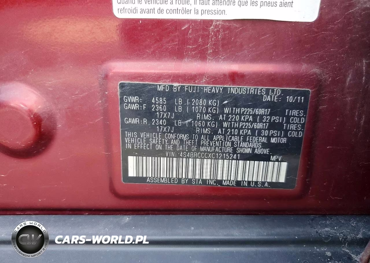 2012 Subaru Outback 2.5I Premium VIN:4S4BRCCCXC1215241 - 12