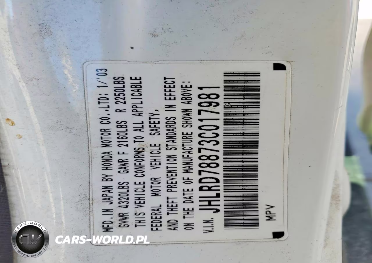 2003 Honda Cr-V Ex VIN:JHLRD78873C017981 - 12