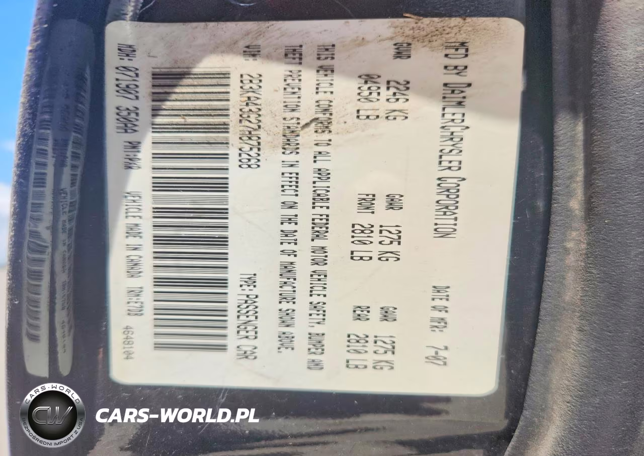 2007 Dodge Charger Se VIN:2B3KA43G27H875268 - 12