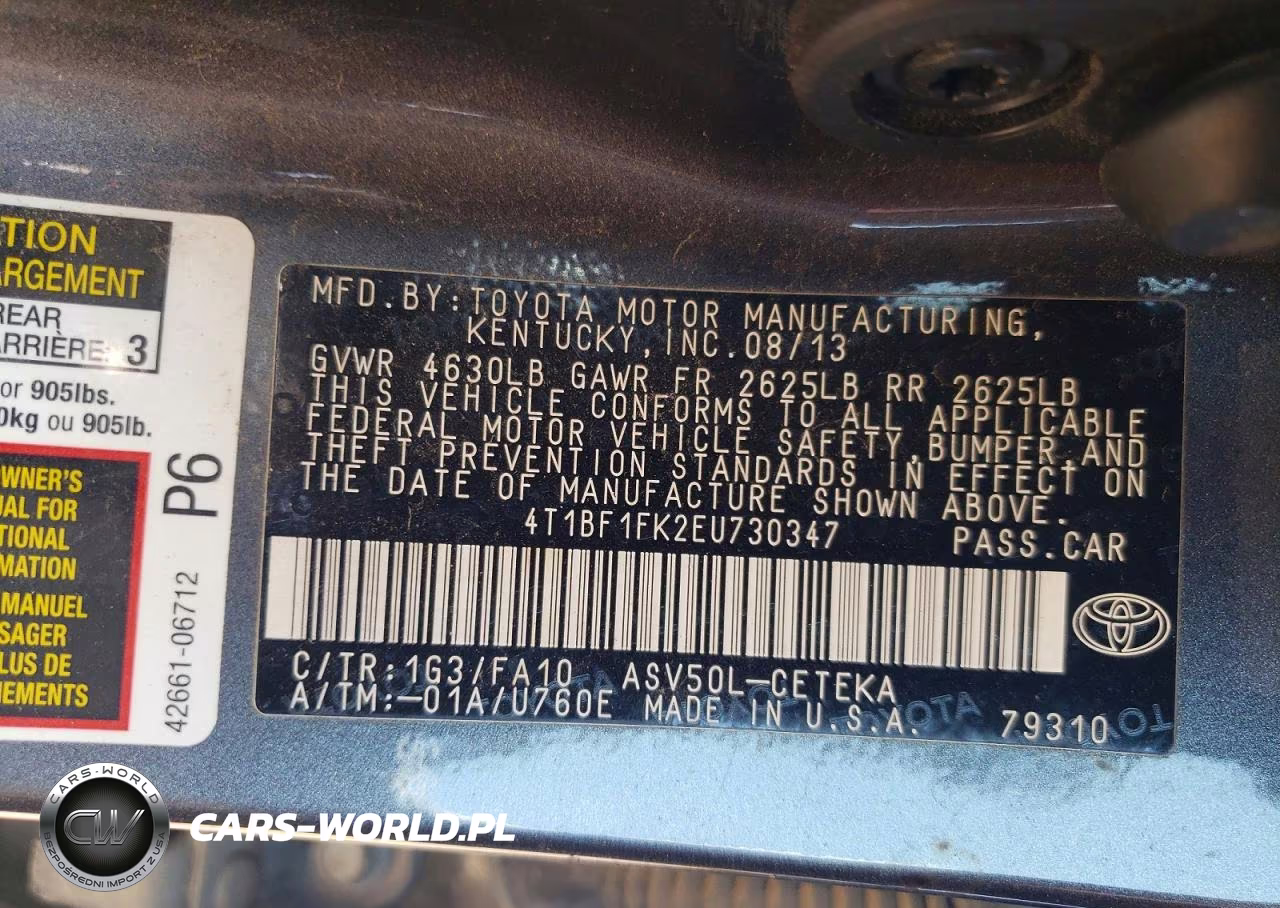 2014 Toyota Camry L VIN:4T1BF1FK2EU730347 - 12