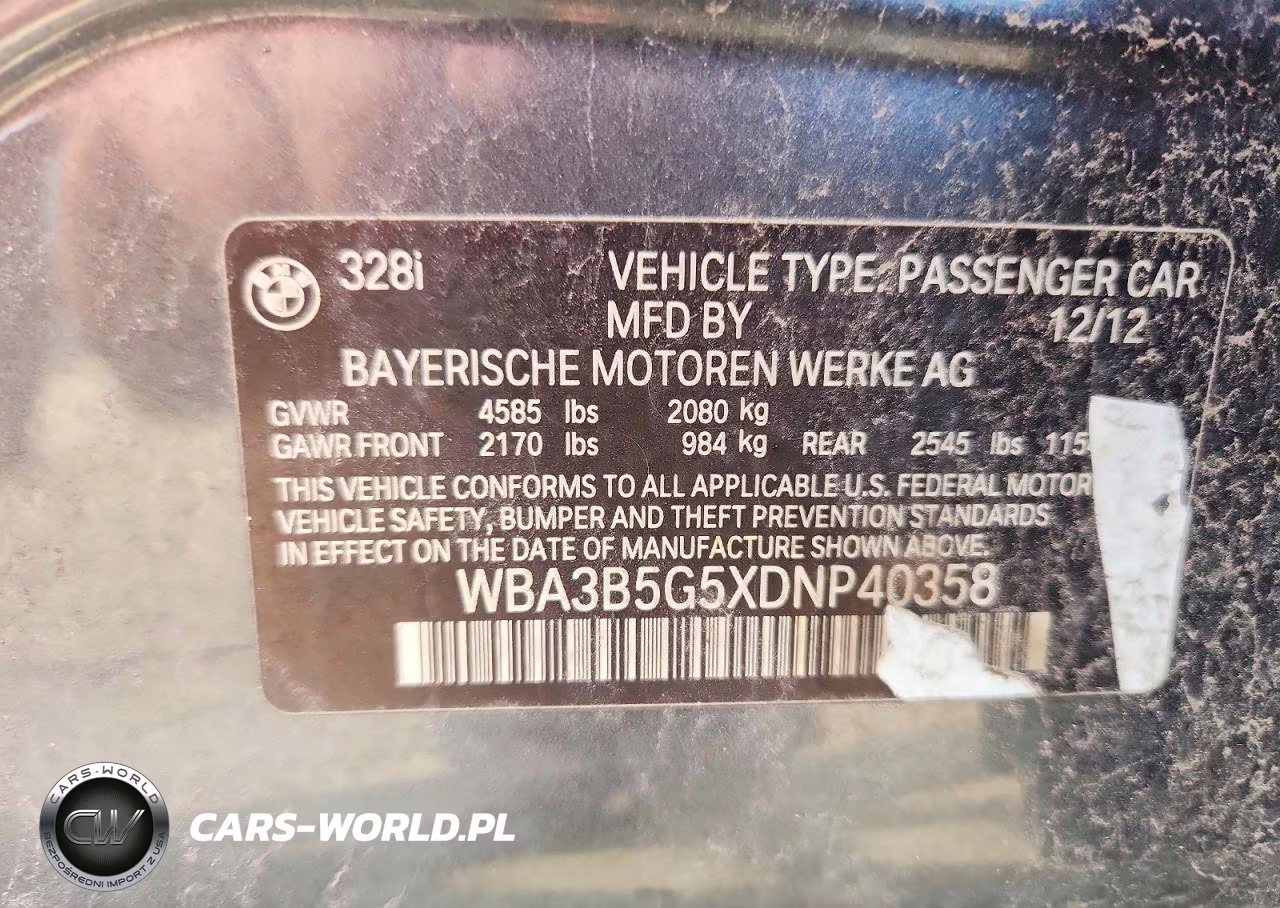 2013 BMW 328 Xi Sulev VIN:WBA3B5G5XDNP40358 - 12