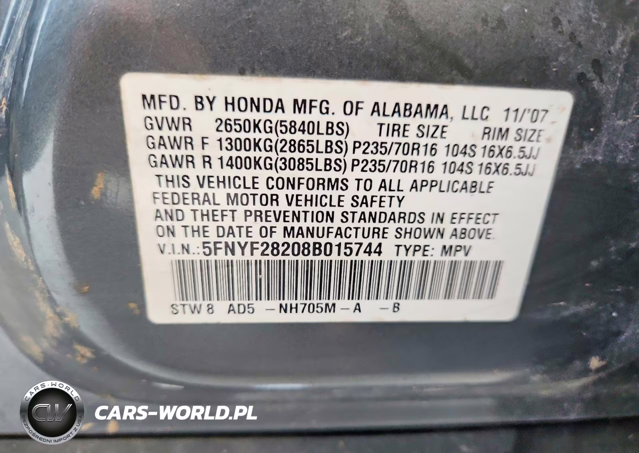 2008 Honda Pilot Vp VIN:5FNYF28208B015744 - 12