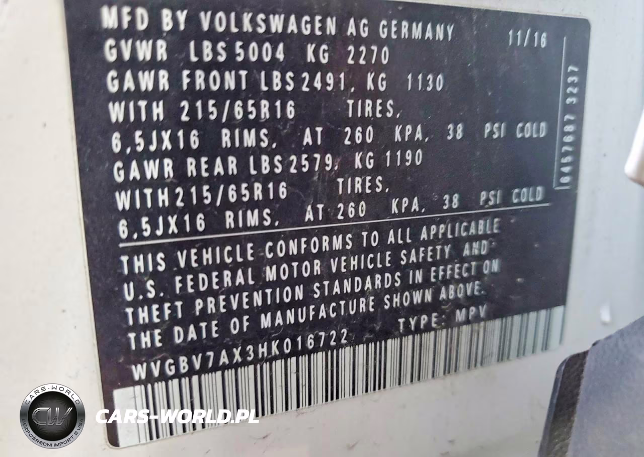2017 Volkswagen Tiguan S VIN:WVGBV7AX3HK016722 - 13