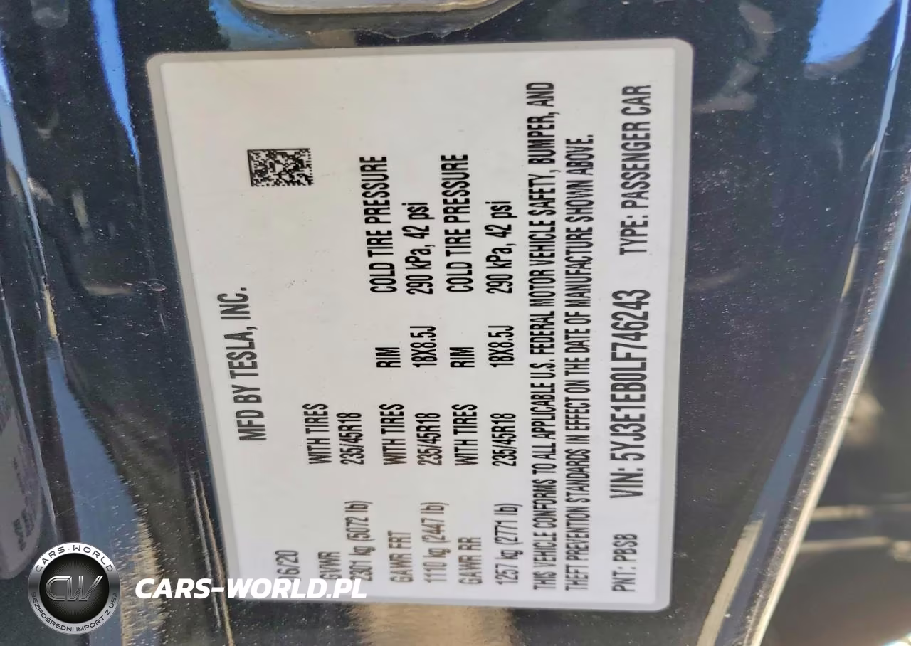 2020 Tesla Model 3 VIN:5YJ3E1EB0LF746243 - 12