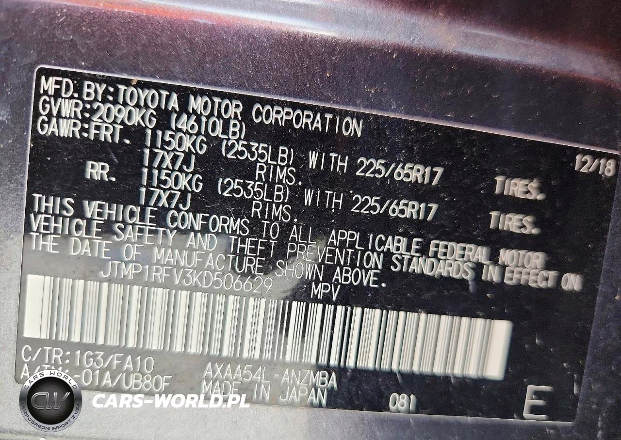 2019 Toyota Rav4 Xle VIN:JTMP1RFV3KD506629 - 14