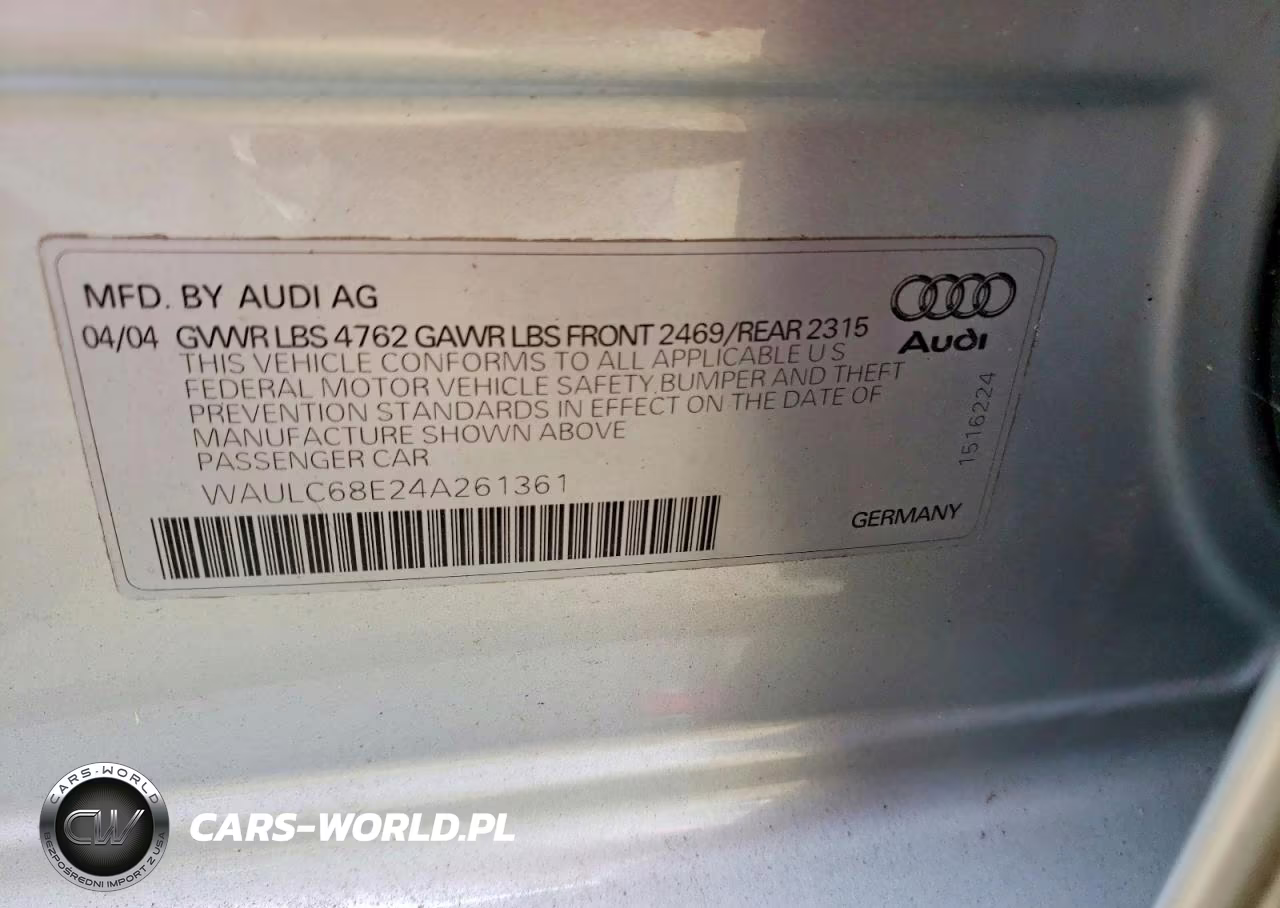 2004 Audi A4 1.8T Quattro VIN:WAULC68E24A261361 - 12