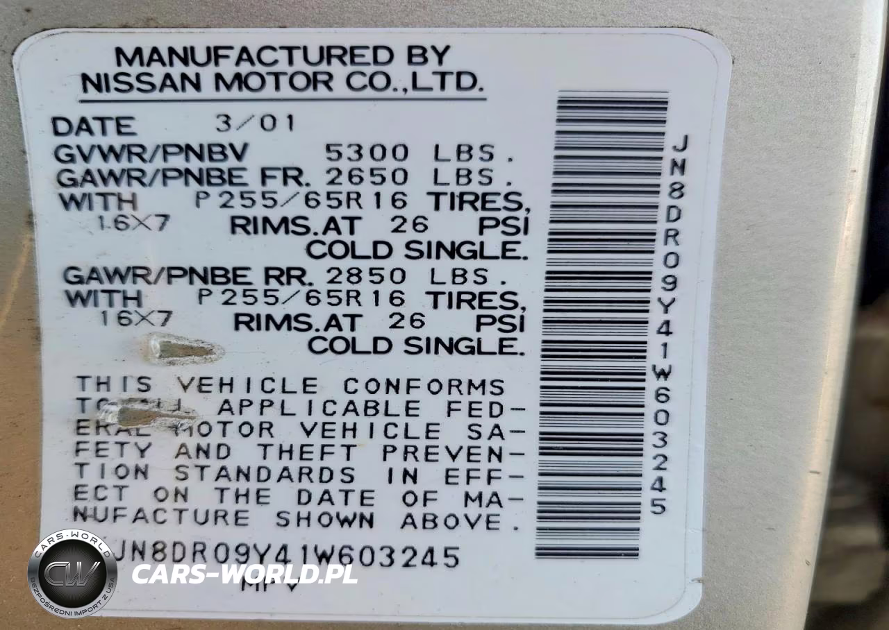 2001 Nissan Pathfinder Se VIN:JN8DR09Y41W603245 - 13