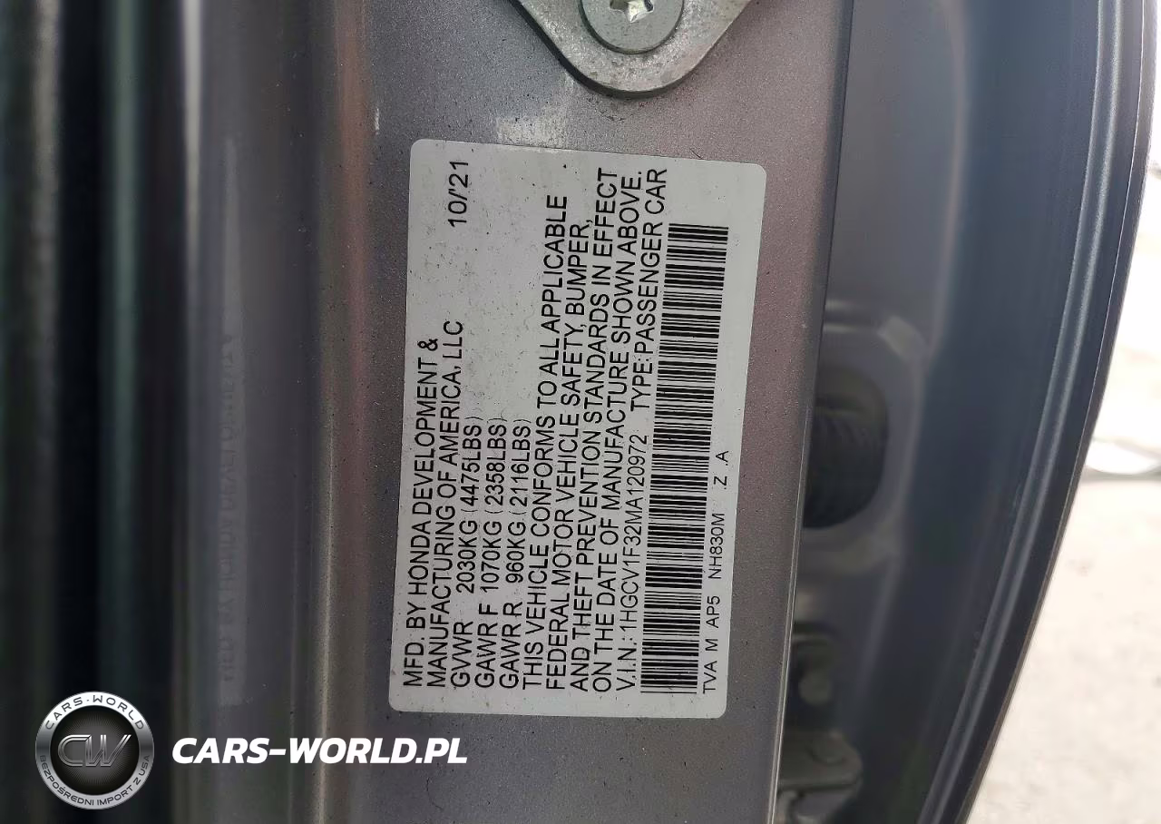 2021 Honda Accord Sport VIN:1HGCV1F32MA120972 - 12