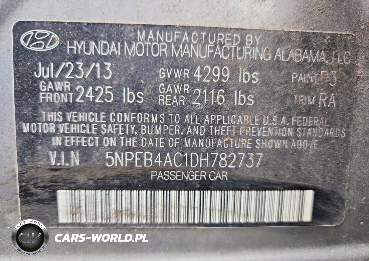 2013 Hyundai Sonata Gls VIN:5NPEB4AC1DH782737 - 12
