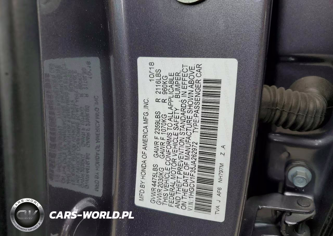 2018 Honda Accord Sport VIN:1HGCV1F35JA262972 - 12