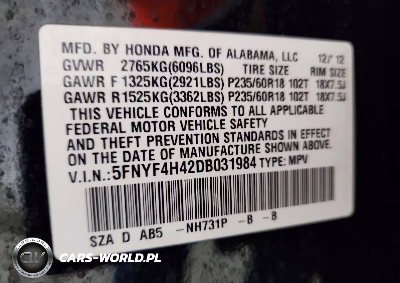 2013 Honda Pilot Ex VIN:5FNYF4H42DB031984 - 13