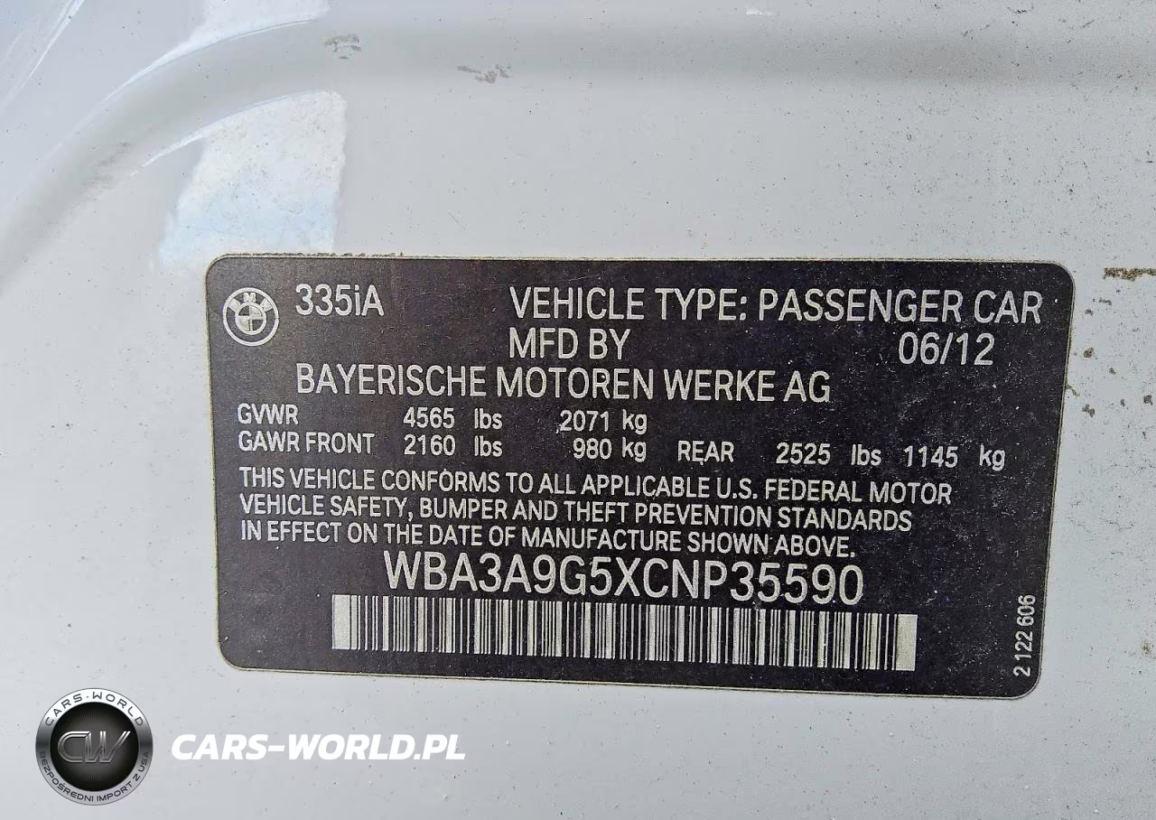 2012 BMW 335 I VIN:WBA3A9G5XCNP35590 - 12