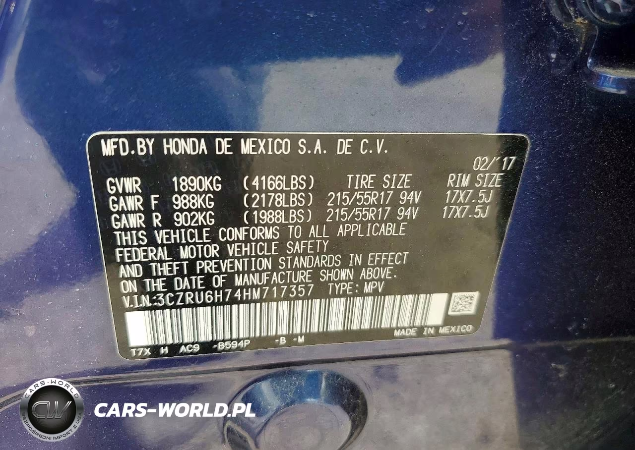 2017 Honda Hr-V Exl VIN:3CZRU6H74HM717357 - 12