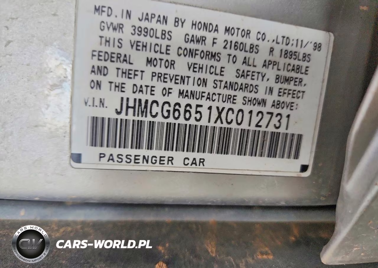 1999 Honda Accord Lx VIN:JHMCG6651XC012731 - 12