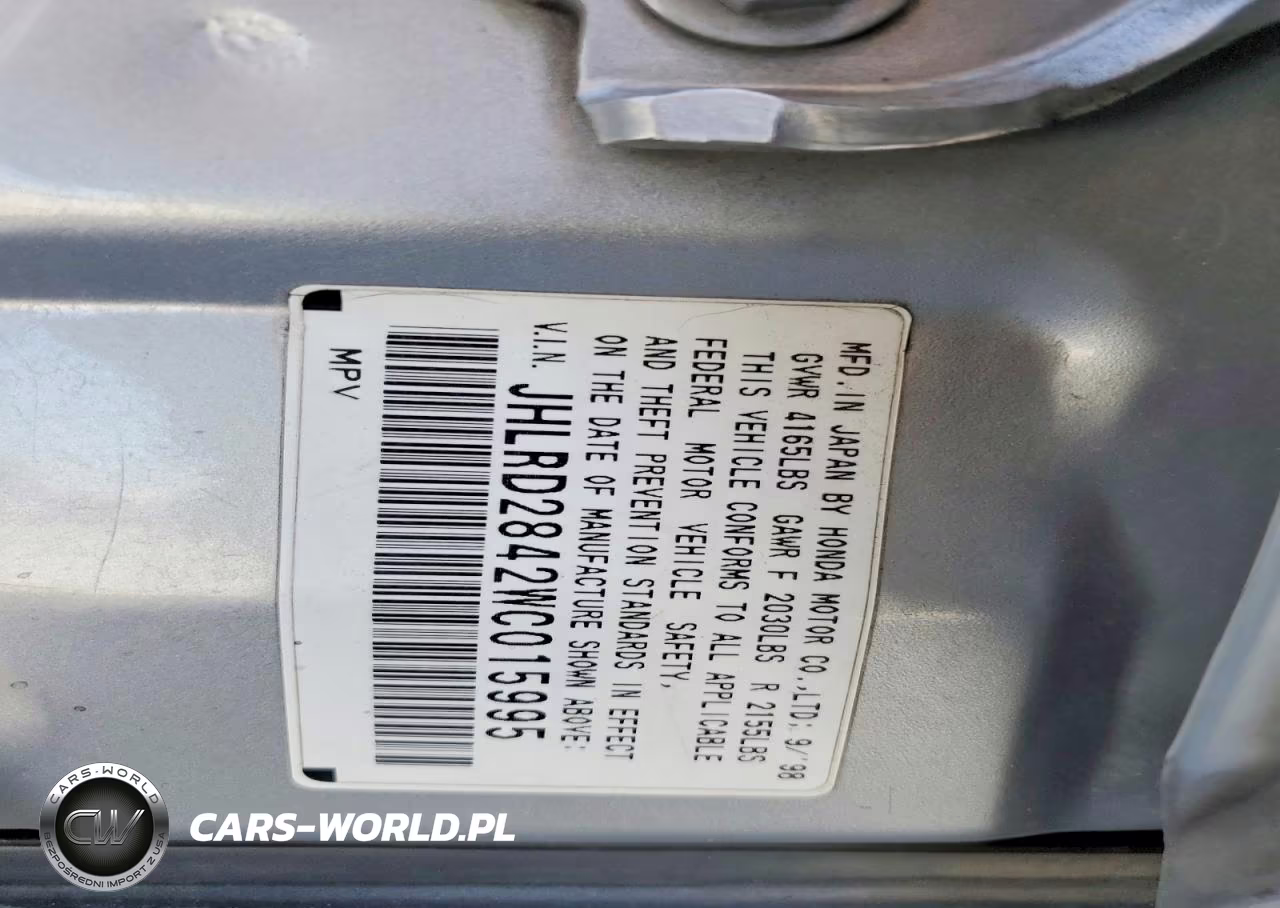 1998 Honda Cr-V Lx VIN:JHLRD2842WC015995 - 12