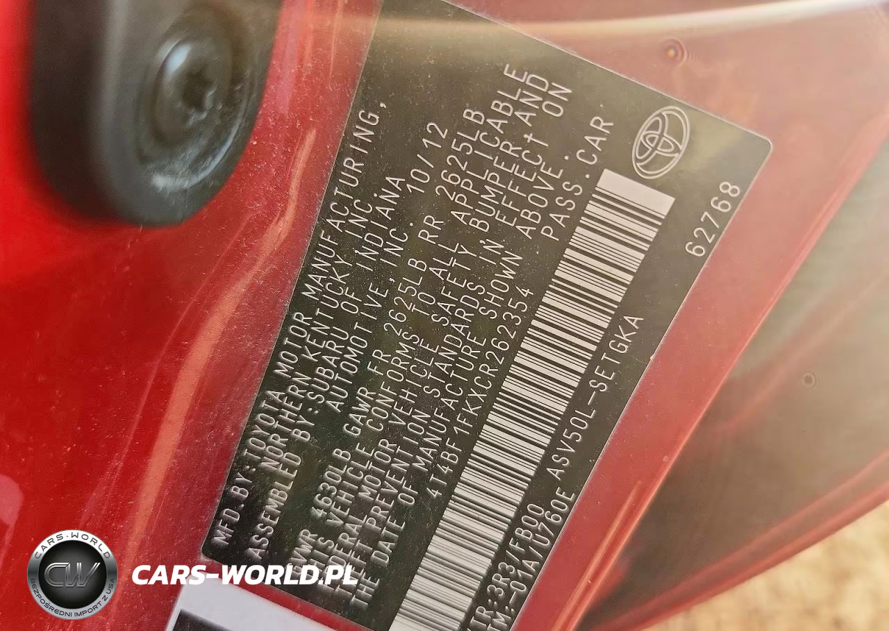 2012 Toyota Camry Xle VIN:4T4BF1FKXCR262354 - 12