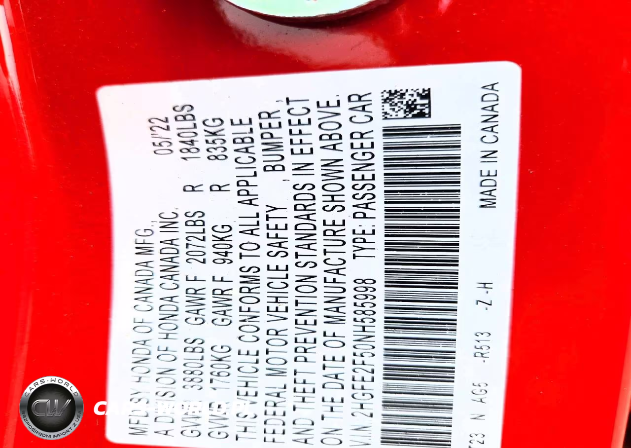 2022 Honda Civic Sport VIN:2HGFE2F50NH585998 - 12