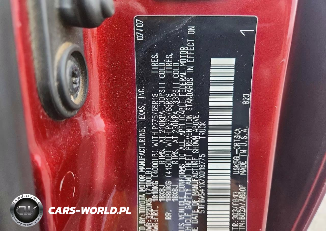 2007 Toyota Tundra Sr5 VIN:5TFBV541X7X018775 - 12