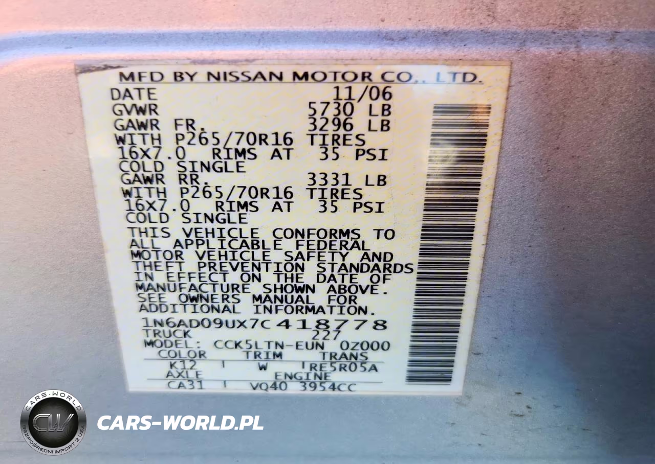 2007 Nissan Frontier Se VIN:1N6AD09UX7C418778 - 12