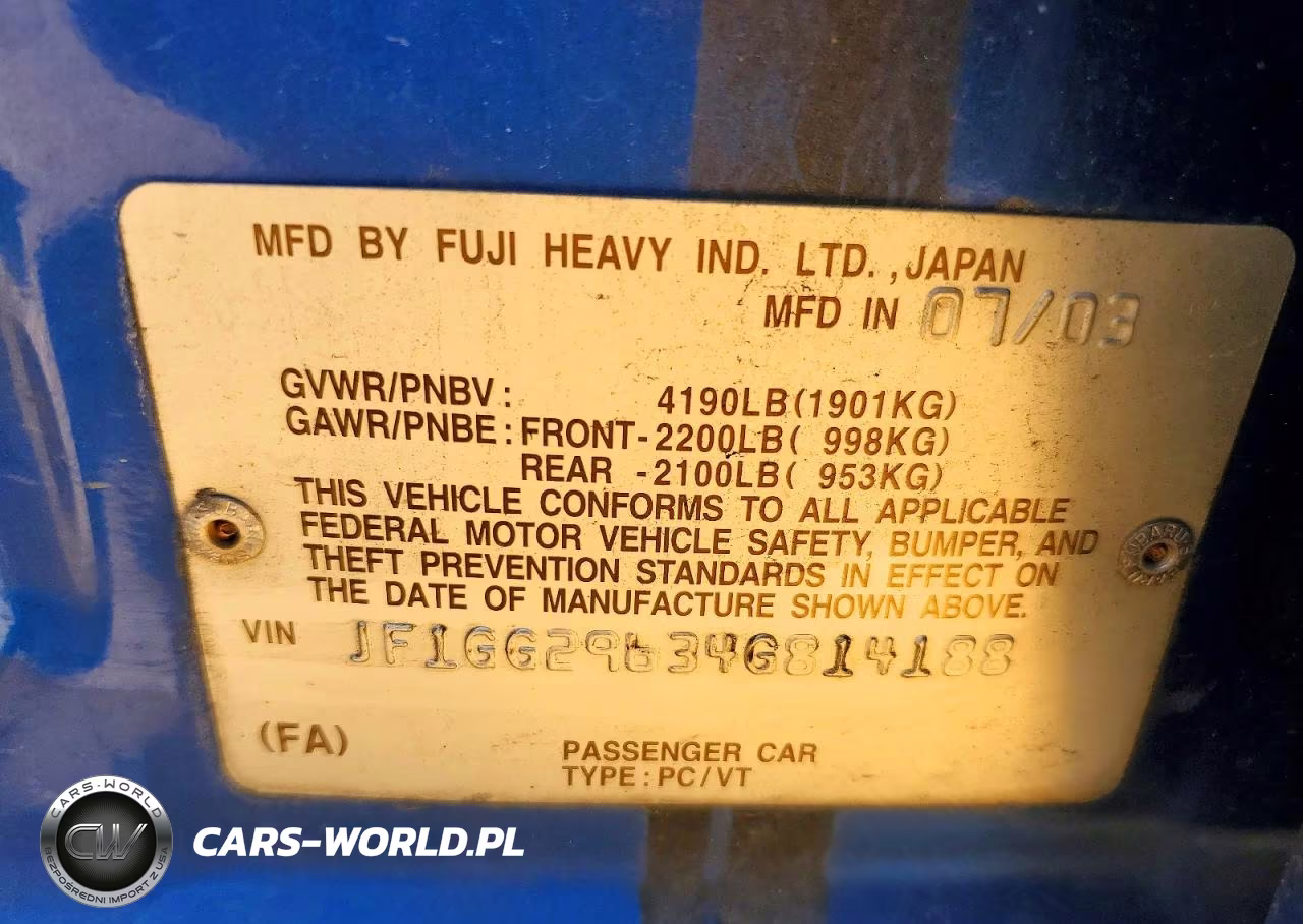 2004 Subaru Impreza Wrx VIN:JF1GG29634G814188 - 12