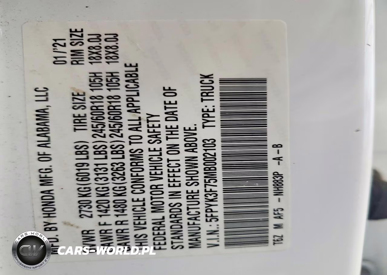 2021 Honda Ridgeline Rtl VIN:5FPYK3F75MB002103 - 12