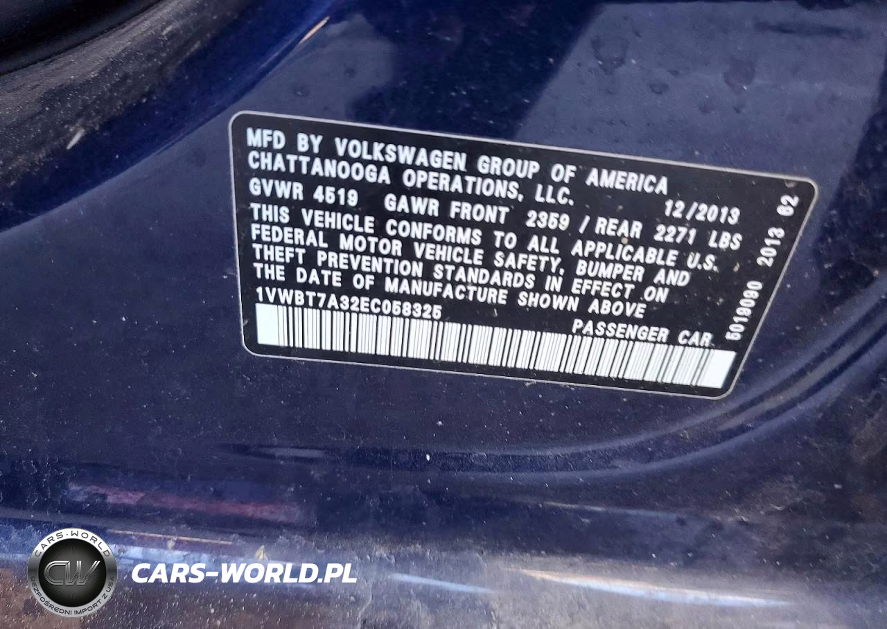 2014 Volkswagen Passat Se VIN:1VWBT7A32EC058325 - 12