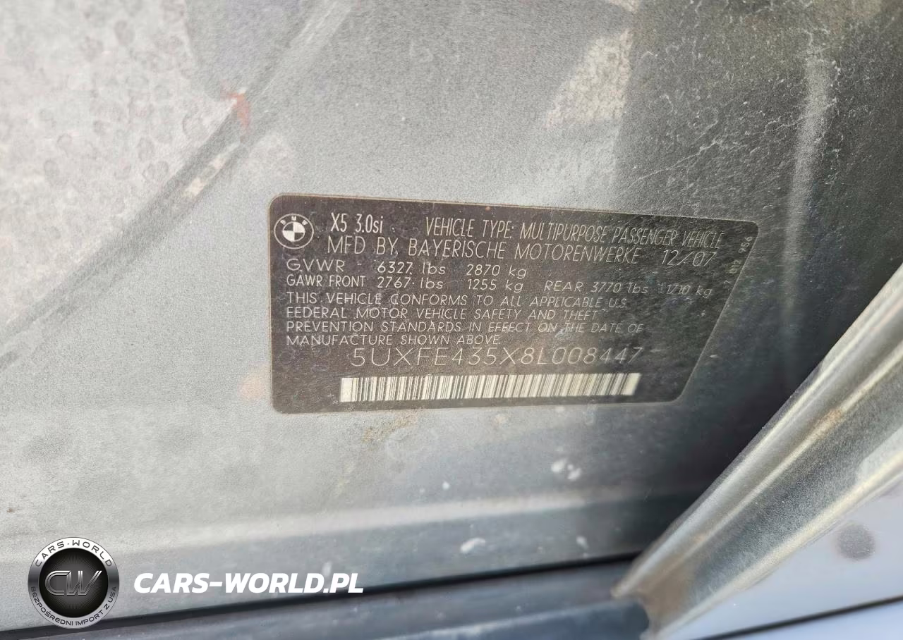 2008 BMW X5 3.0I VIN:5UXFE435X8L008447 - 12