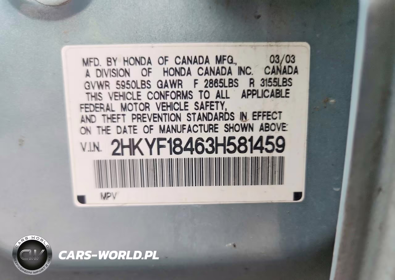 2003 Honda Pilot Ex VIN:2HKYF18463H581459 - 12