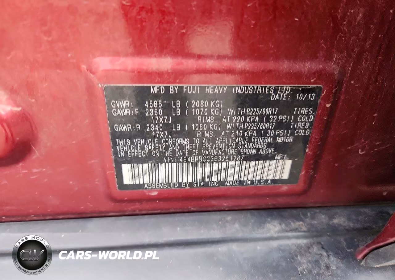 2014 Subaru Outback 2.5I Premium VIN:4S4BRBCC3E3251287 - 14