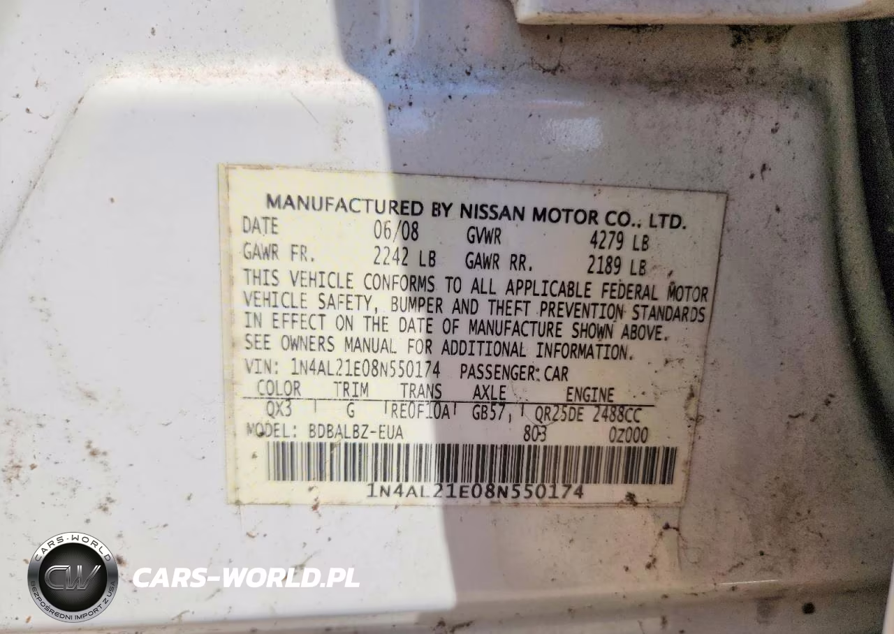 2008 Nissan Altima 2.5 VIN:1N4AL21E08N550174 - 12