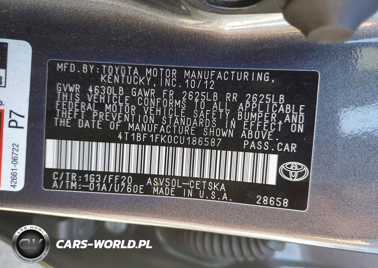 2012 Toyota Camry Se VIN:4T1BF1FK0CU186587 - 13