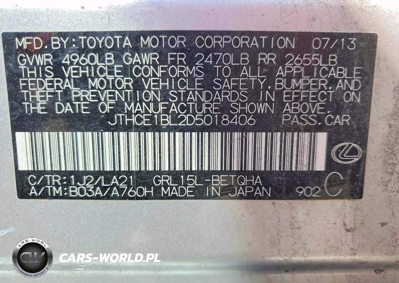 2013 Lexus Gs 350 VIN:JTHCE1BL2D5018406 - 12