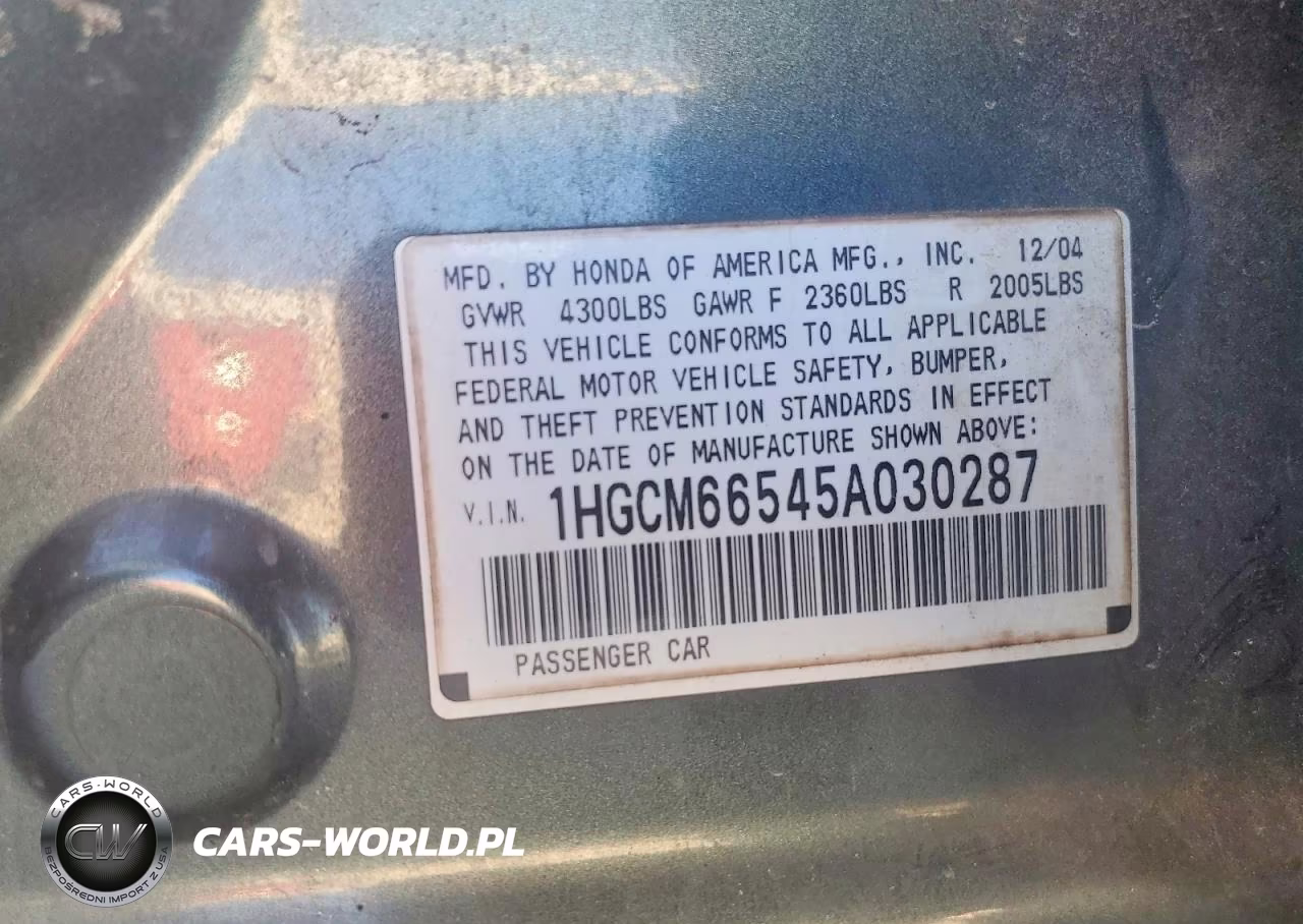 2005 Honda Accord Ex VIN:1HGCM66545A030287 - 12