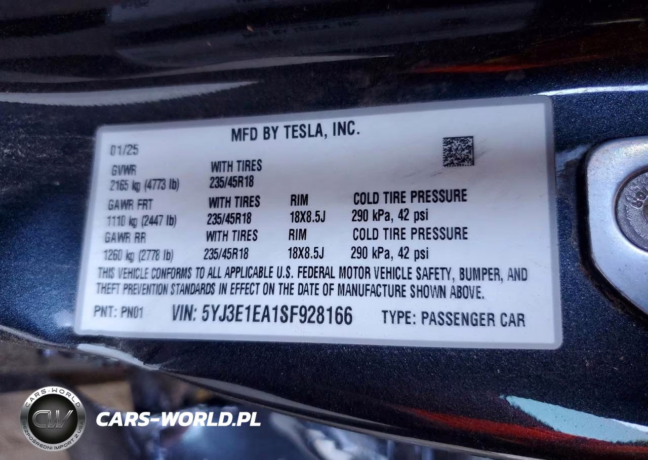 2025 Tesla Model 3 VIN:5YJ3E1EA1SF928166 - 12
