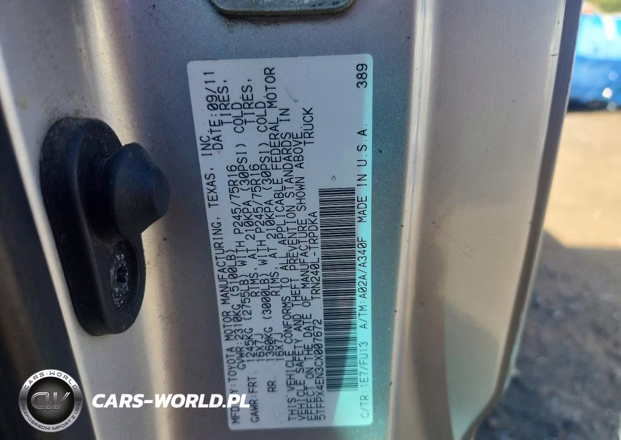 2012 Toyota Tacoma Base VIN:5TFPX4EN3CX007672 - 13