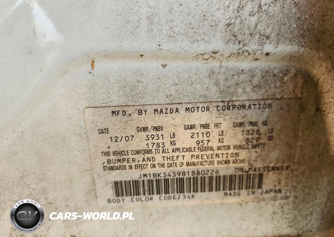 2008 Mazda 3 Hatchback VIN:JM1BK343981880226 - 12