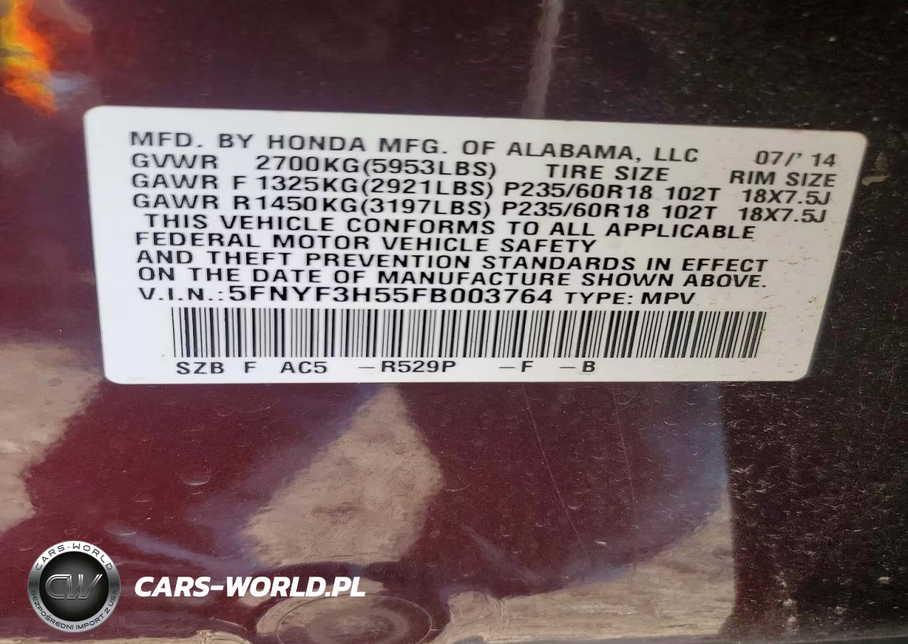 2015 Honda Pilot Exl VIN:5FNYF3H55FB003764 - 13