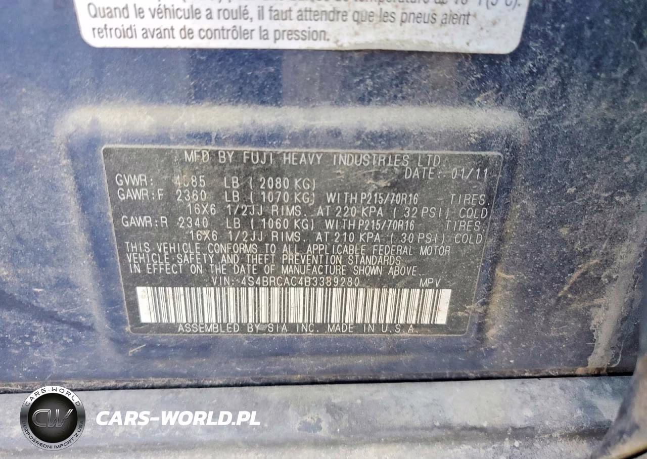 2011 Subaru Outback 2.5I VIN:4S4BRCAC4B3389280 - 13