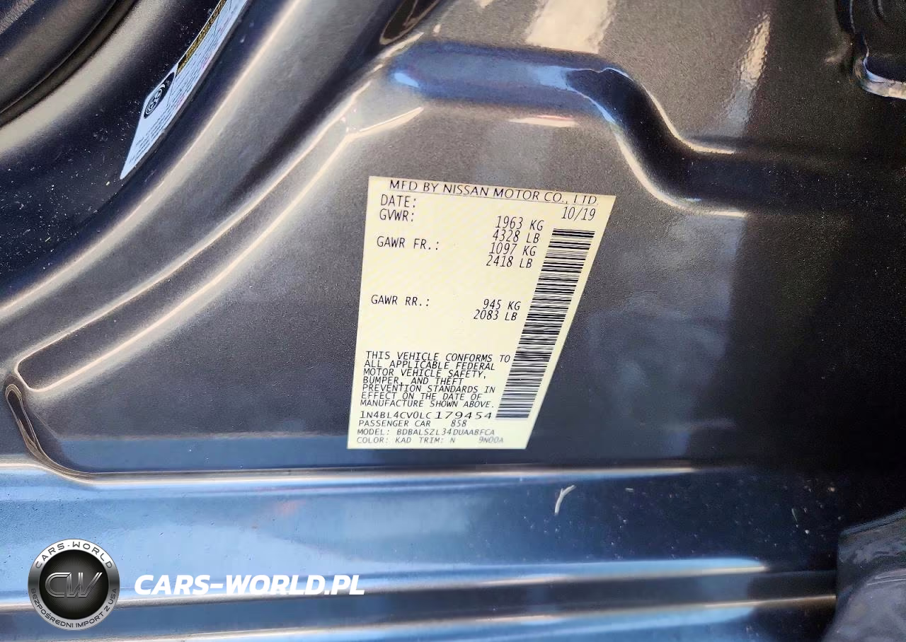 2020 Nissan Altima Sr VIN:1N4BL4CV0LC179454 - 12
