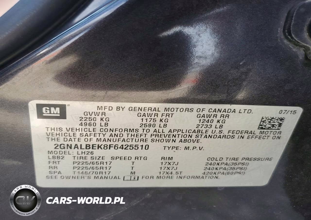 2015 Chevrolet Equinox Lt VIN:2GNALBEK8F6425510 - 13