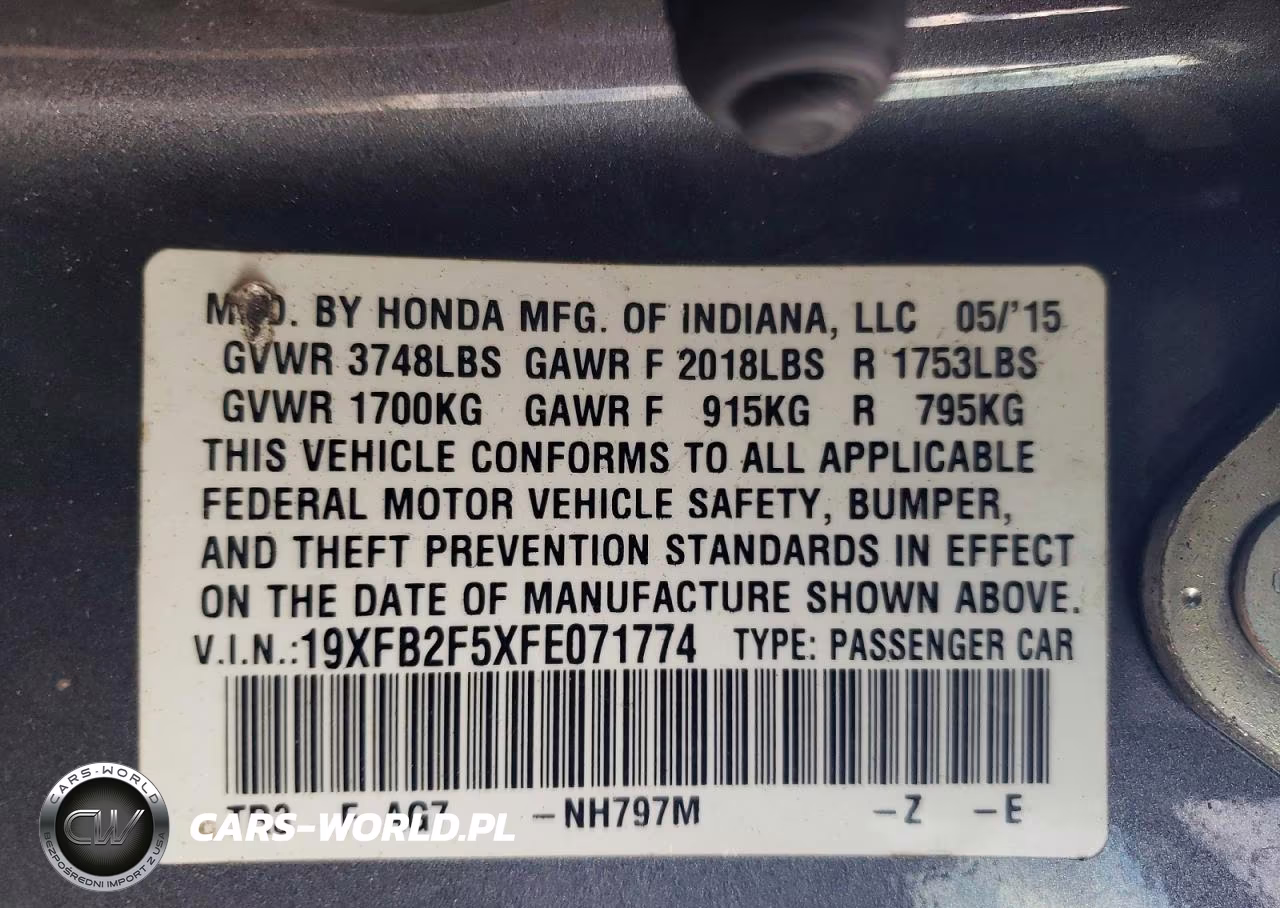 2015 Honda Civic Lx VIN:19XFB2F5XFE071774 - 13