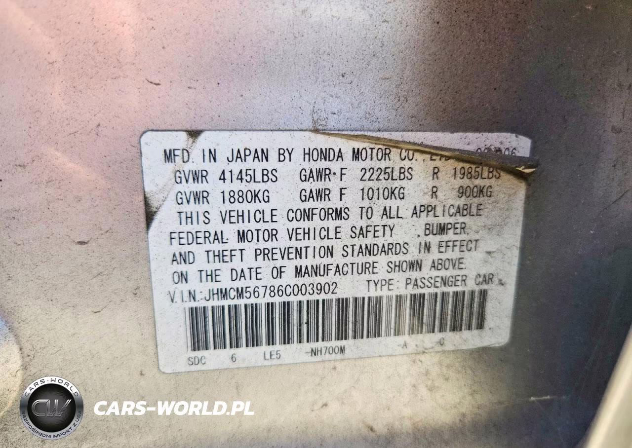 2006 Honda Accord Ex VIN:JHMCM56786C003902 - 12