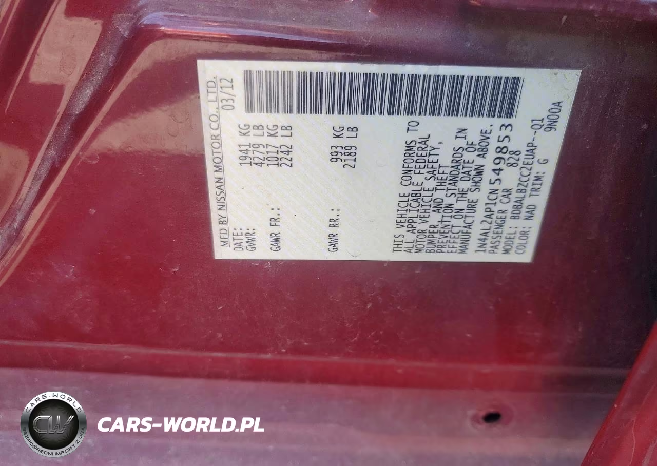 2012 Nissan Altima 2.5 VIN:1N4AL2AP1CN549853 - 12