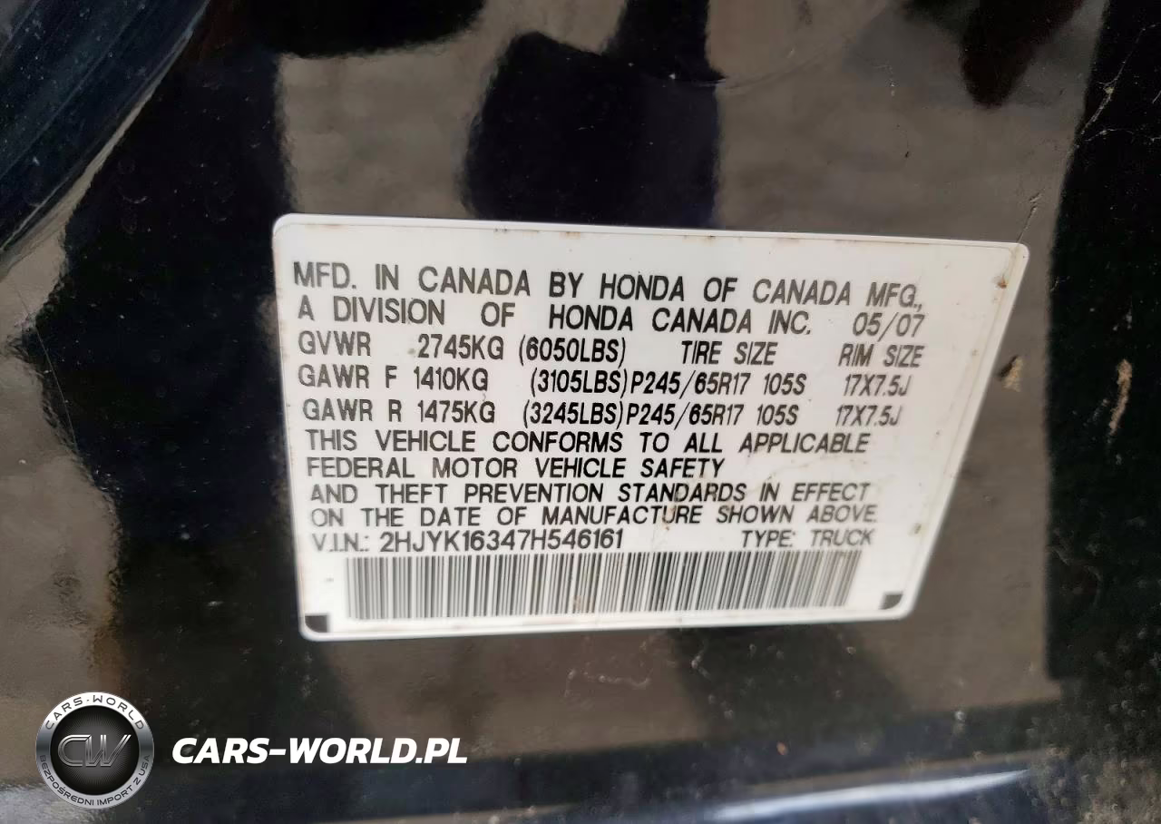 2007 Honda Ridgeline Rtx VIN:2HJYK16347H546161 - 12