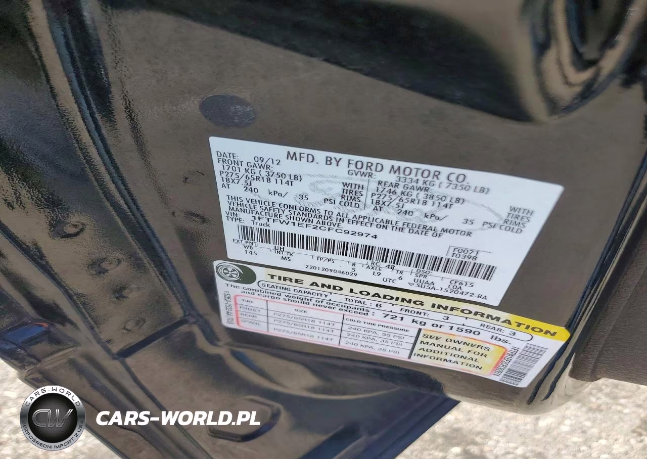 2012 Ford F150 Supercrew VIN:1FTFW1EF2CFC92974 - 12