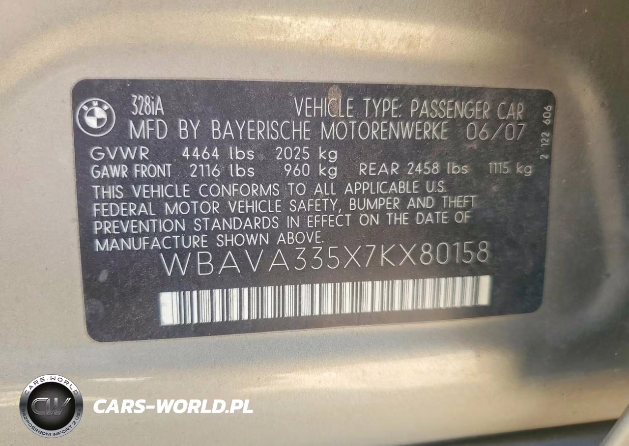 2007 BMW 328 I VIN:WBAVA335X7KX80158 - 12