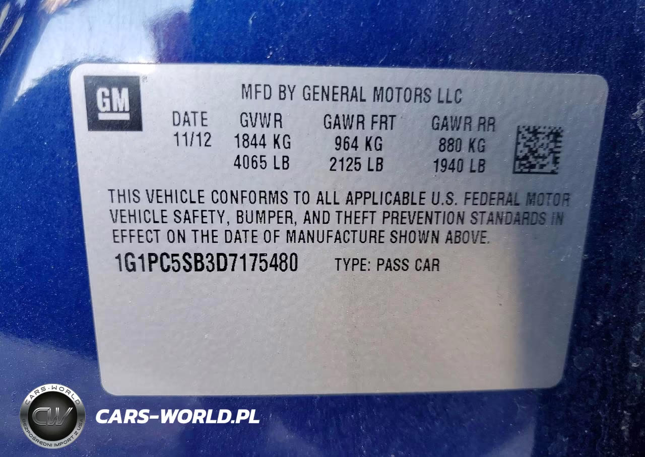 2013 Chevrolet Cruze Lt VIN:1G1PC5SB3D7175480 - 12