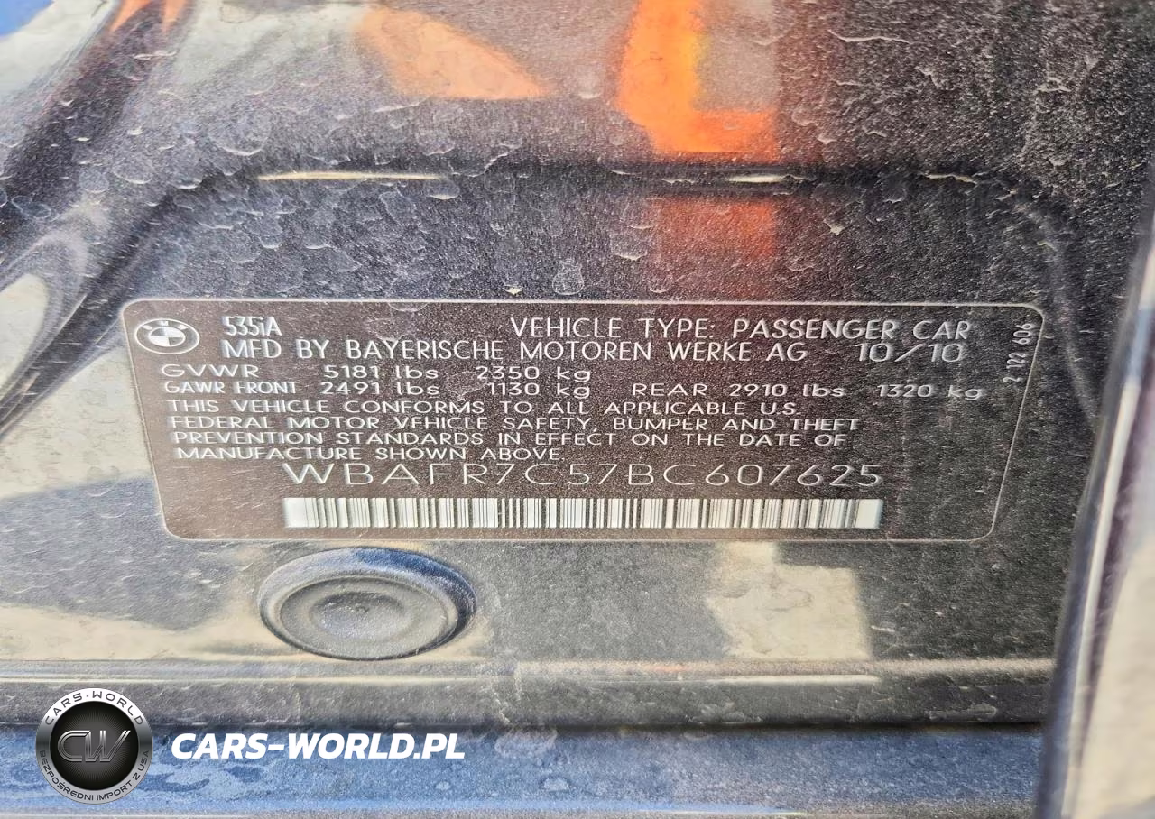 BMW 535I VIN:WBAFR7C57BC607625 - 12