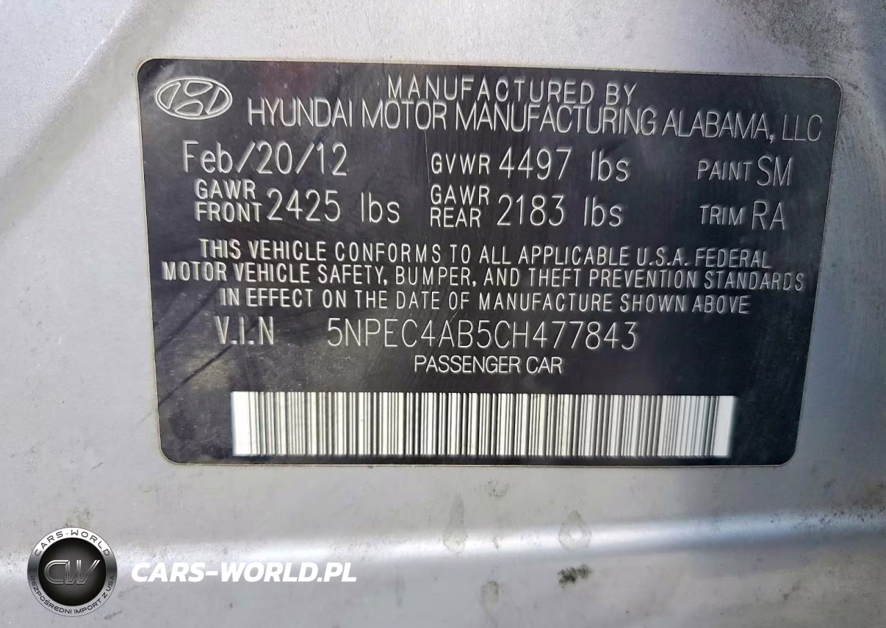 2012 Hyundai Sonata Se 2.0T VIN:5NPEC4AB5CH477843 - 12